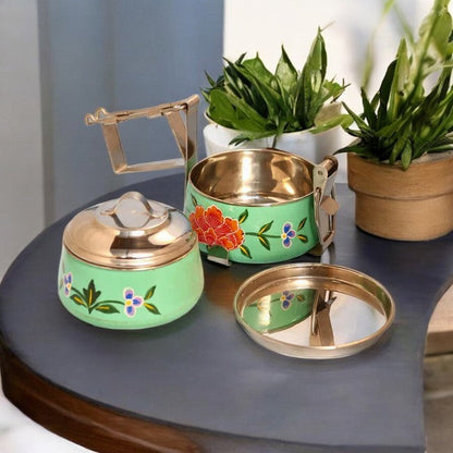 Hand Painted 2 Tier Steel tiffin Box -Green