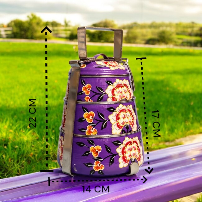Hand Painted 3 Tier Steel tiffin Box -purple