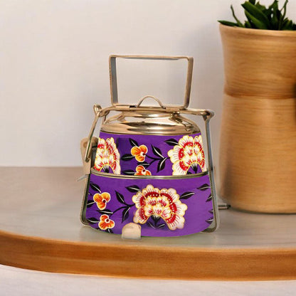 Hand Painted 3 Tier Steel tiffin Box -purple