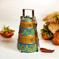 Hand Painted 4 Tier Steel tiffin Box -Gold Blue