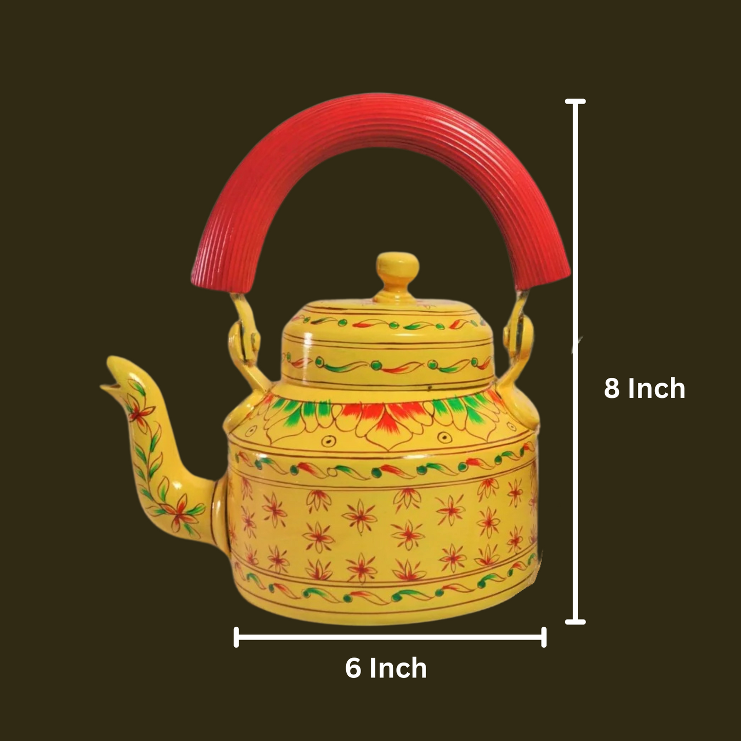 Hand Painted Aluminium Kettle Jute Stand 6 Glass Set