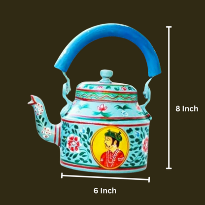 Hand Painted Aluminum Tea Kettle With Wooden Troly Set