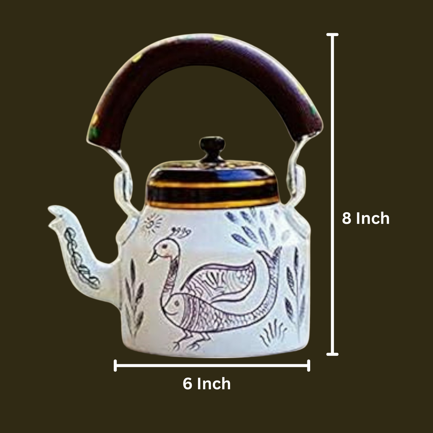 Hand Painted Aluminum Tea Kettle With Wooden Troly Set