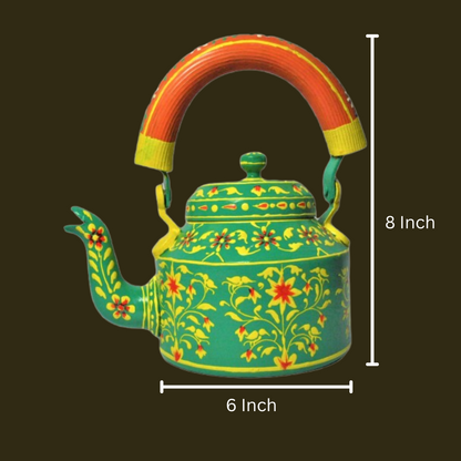 Hand Painted Aluminum tea Kettle green with glass