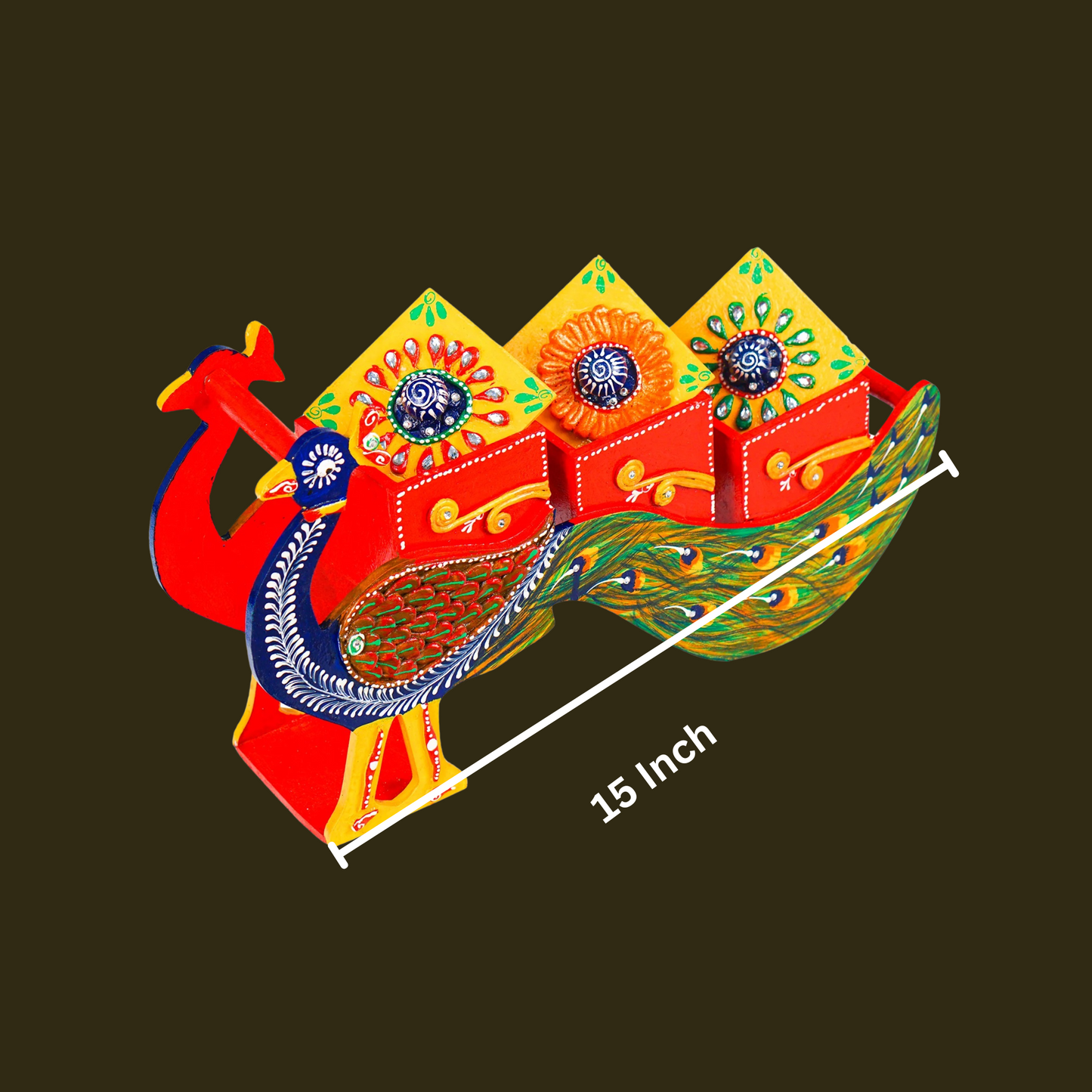 Hand Painted Peocock Design Dry Fruit Box - Multicolour