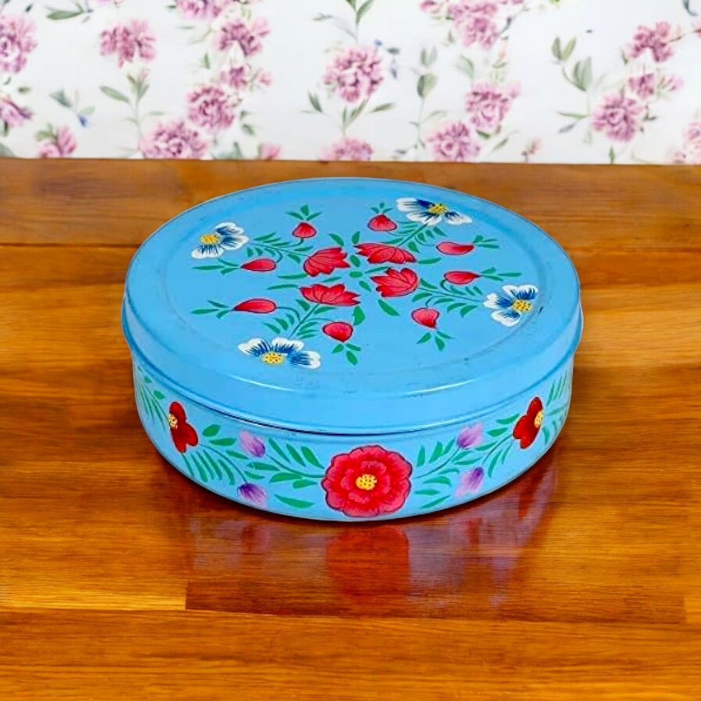 Hand Painted Spice Box With 7 Compartments-Blue