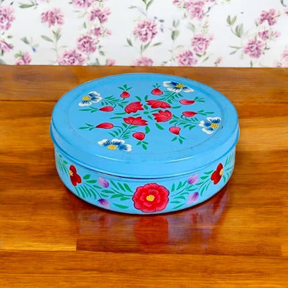 Hand Painted Spice Box With 7 Compartments-Blue