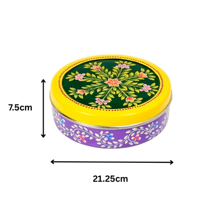 Hand Painted Spice Box With 7 Compartments-Green And Purple