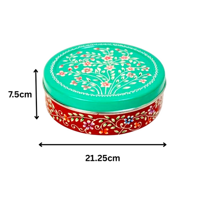 Hand Painted Spice Box With 7 Compartments-Green And Red