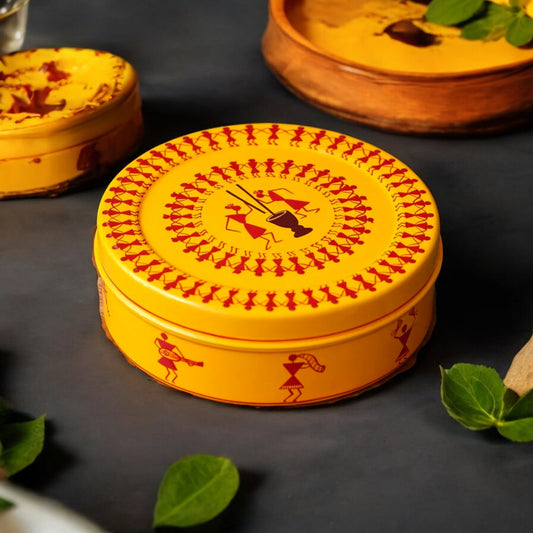 Hand Painted Spice Box With 7 Compartments-Yellow