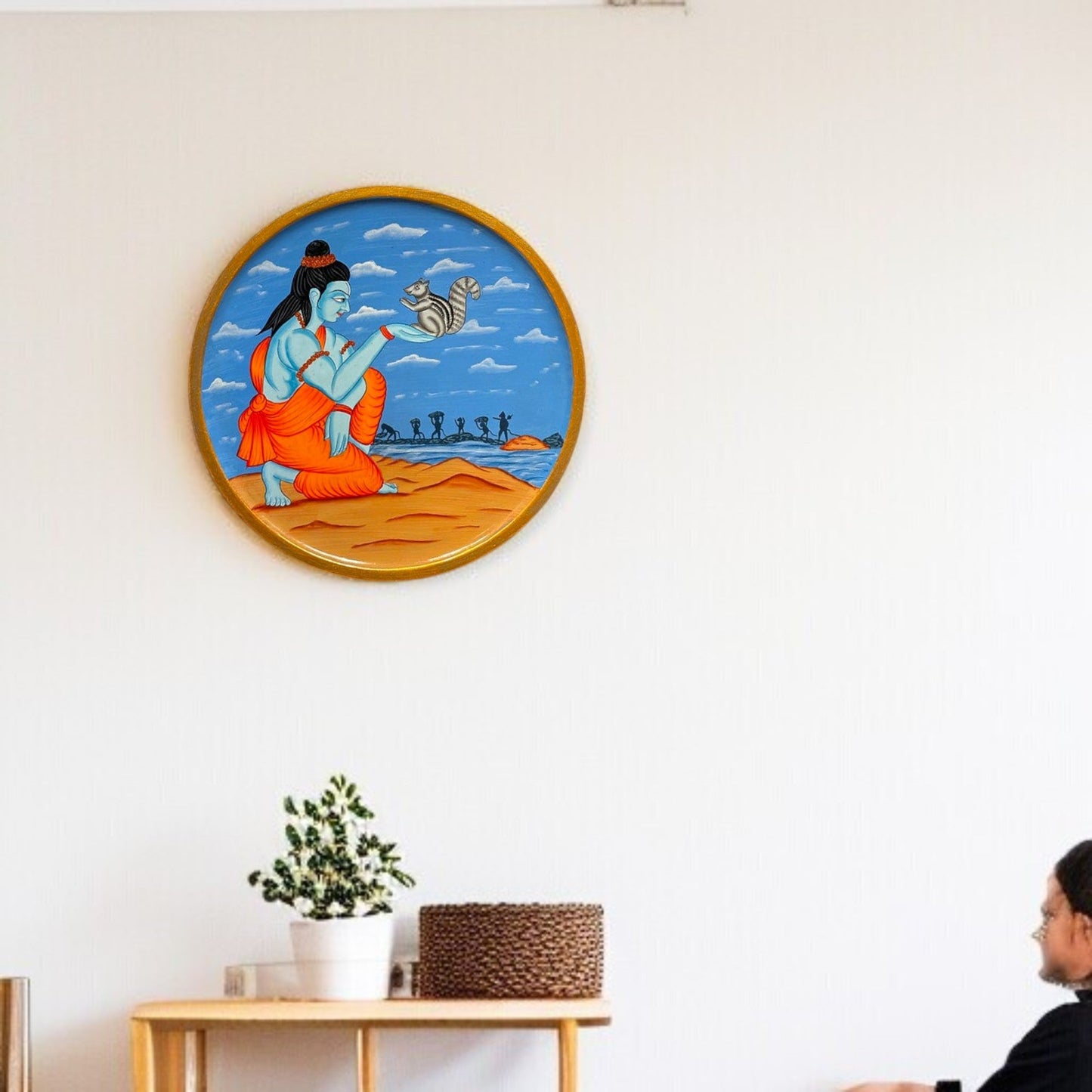 Hand Painted Wooden Round Plates Wall Shree Ram Design