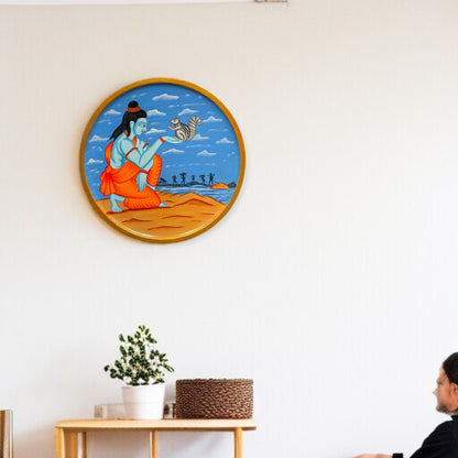 Hand Painted Wooden Round Plates Wall Shree Ram Design