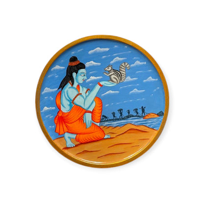 Hand Painted Wooden Round Plates Wall Shree Ram Design