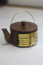 Unique Arts Kettle Shape Coaster Set of Kitchen and Dining Table / Coffee Table - Set of 6 Round Handicraft with Brass Decor Cattle Shape