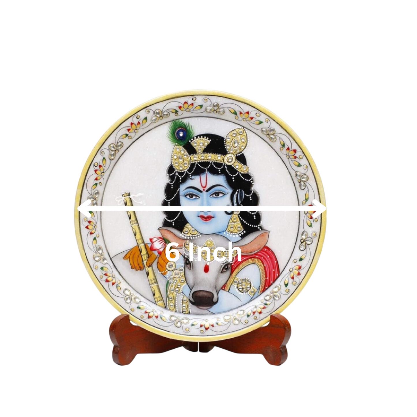 Marbel Round Krishan Plate With Wood Stand