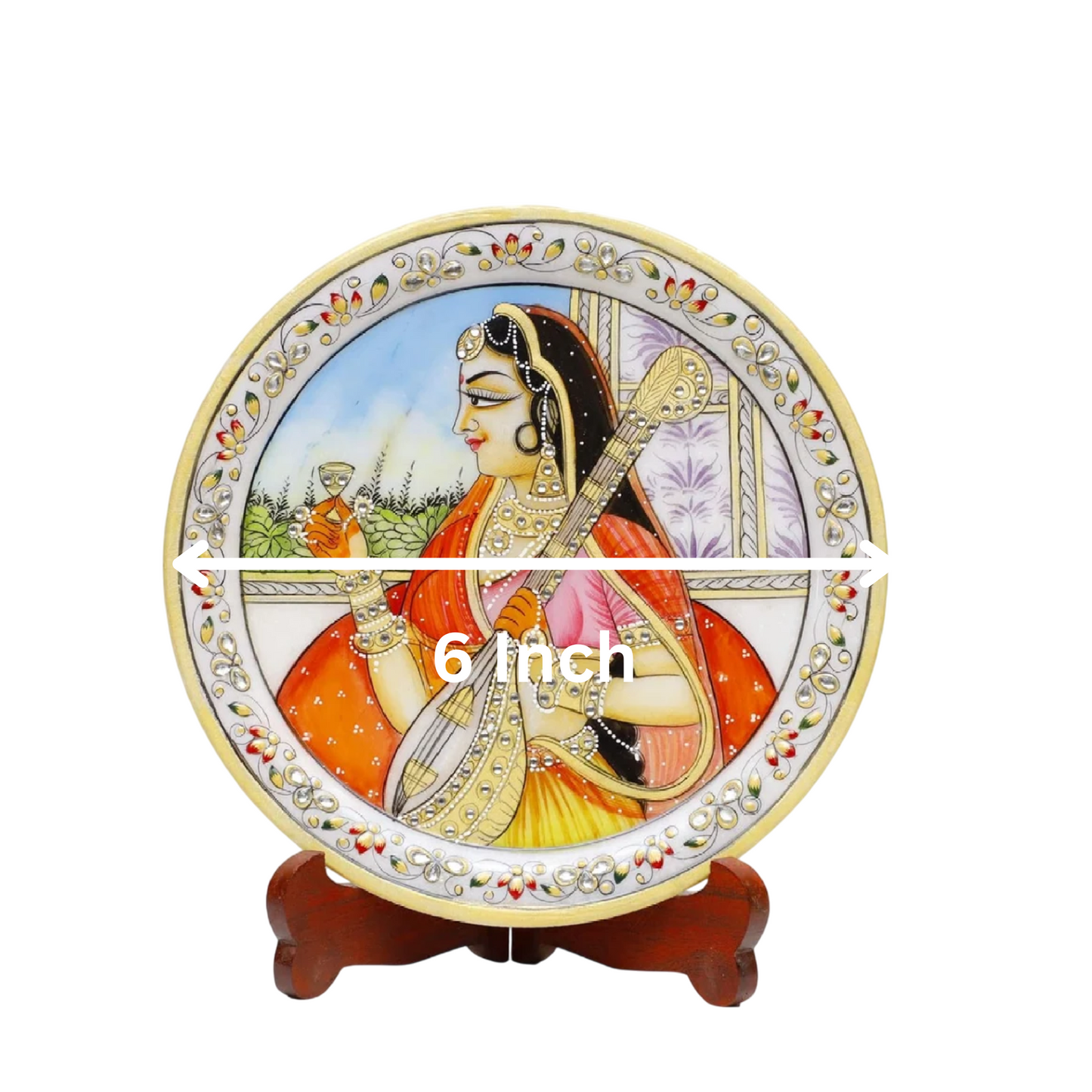 Marbel Round Meera Plate With Wood Stand