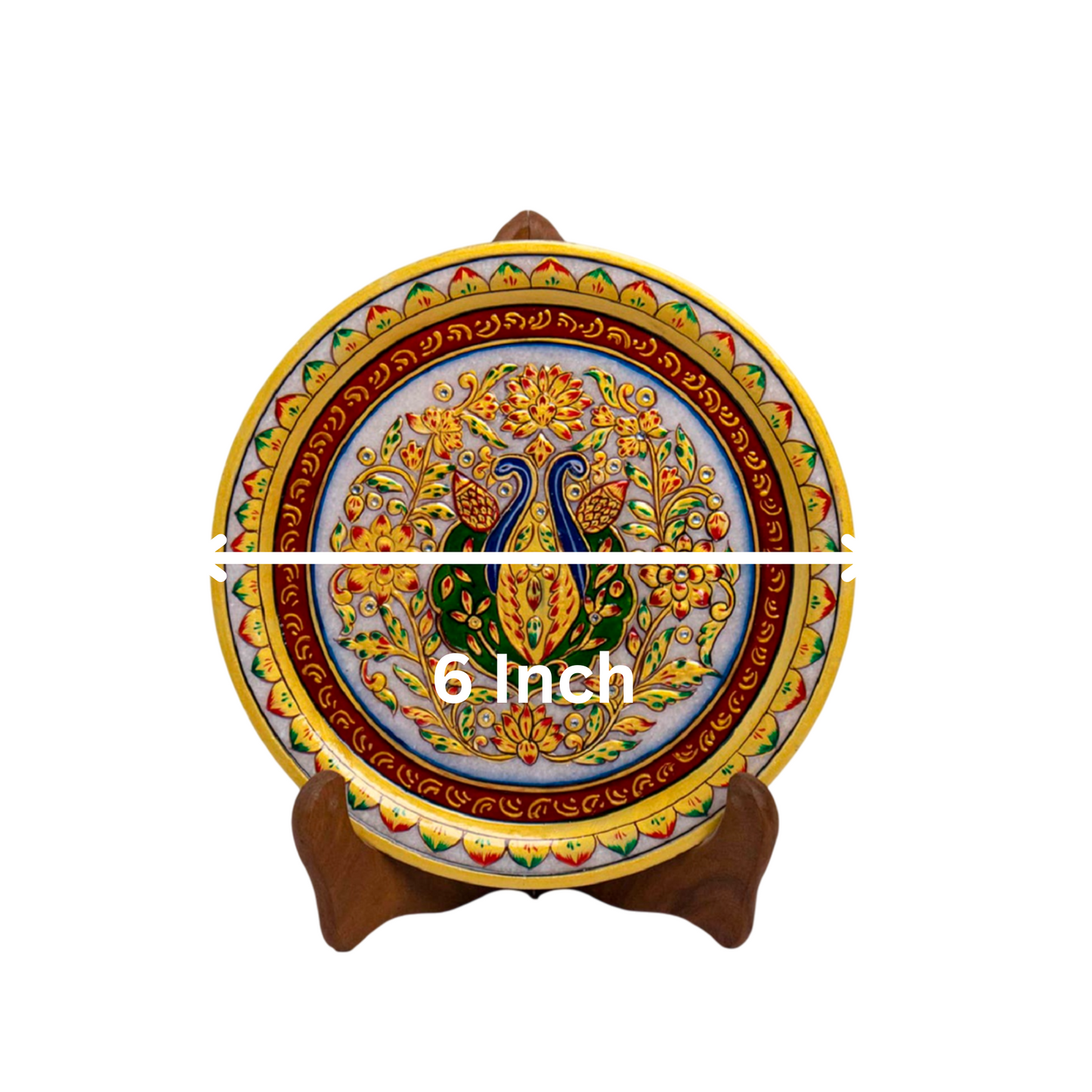 Marbel Round Peocock Plate With Wood Stand