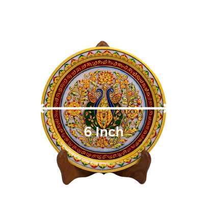 Marbel Round Peocock Plate With Wood Stand