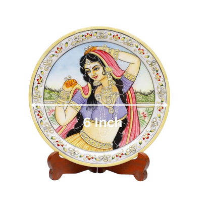 Marbel Round Ragini With Ring Plate With Wood Stand