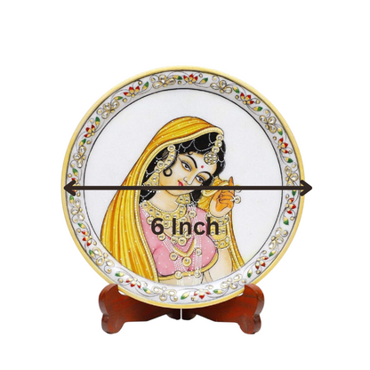 Marbel Round Ragini With pallu Plate With Wood Stand