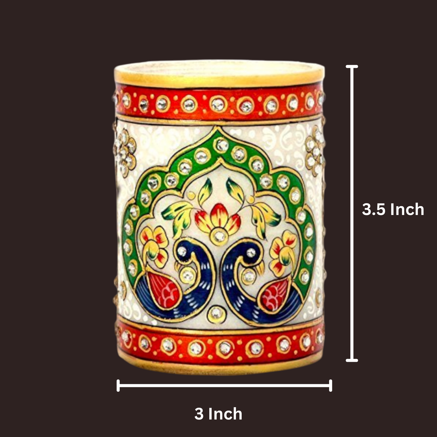 Marble Pen Holder With Gold And Kundan Decorative