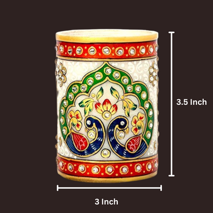 Marble Pen Holder With Gold And Kundan Decorative