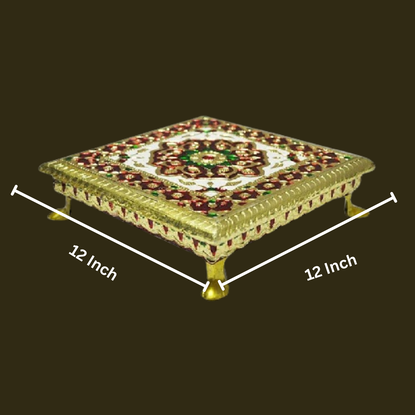 Meenkari Aluminium Metal Leg Chowki - 12X12 Inch Multicolour