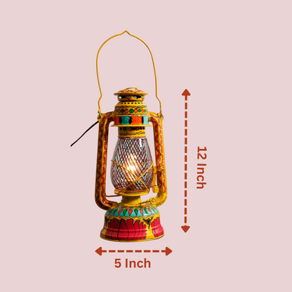Metal Hand Painted Lantern With Bulb Holder-Yellow