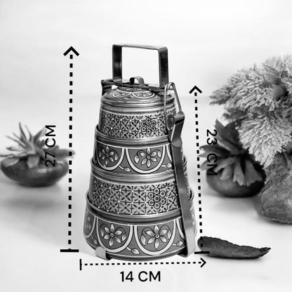 Hand Painted 3 Tier Steel tiffin Box -purple