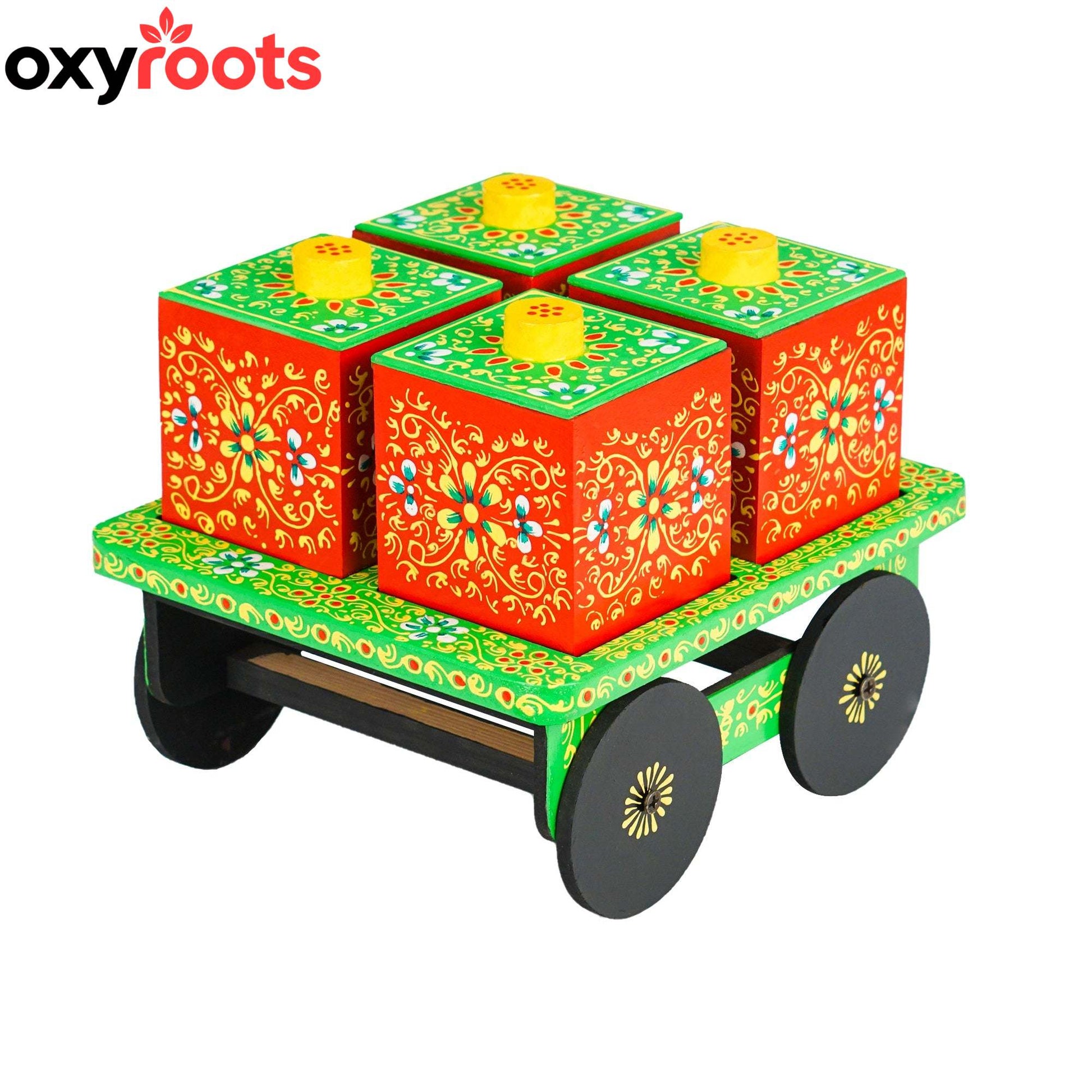 Dry Fruit Box Set of 4 With Trolley Cart - Green