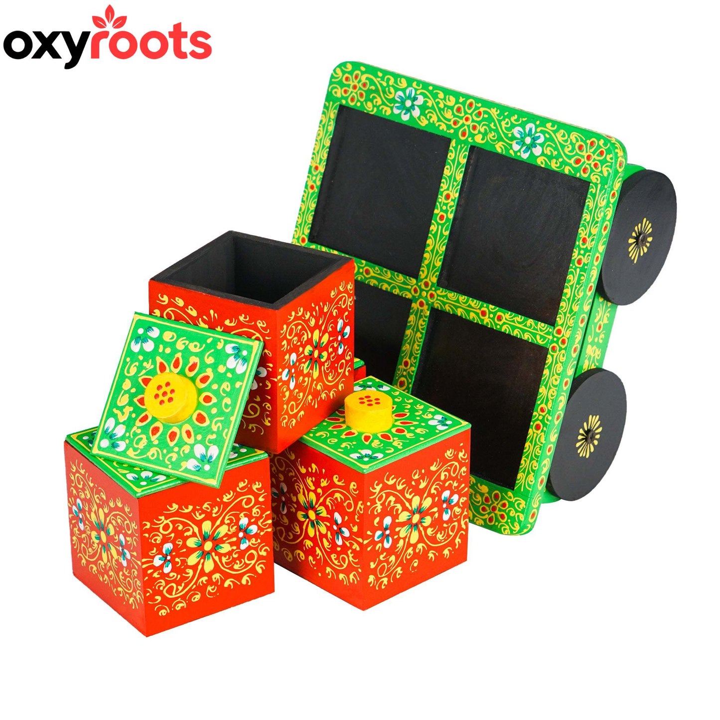 Dry Fruit Box Set of 4 With Trolley Cart - Green