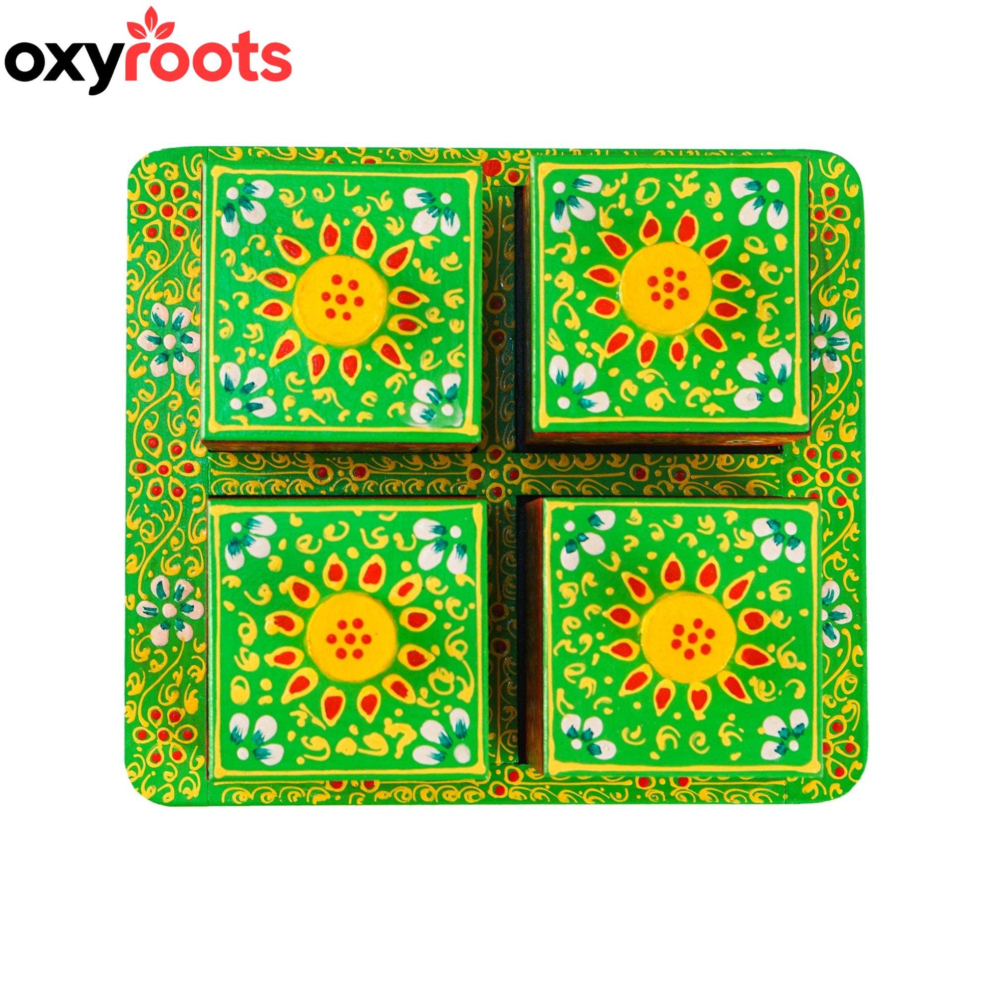 Dry Fruit Box Set of 4 With Trolley Cart - Green