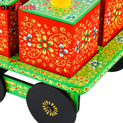 Dry Fruit Box Set of 4 With Trolley Cart - Green