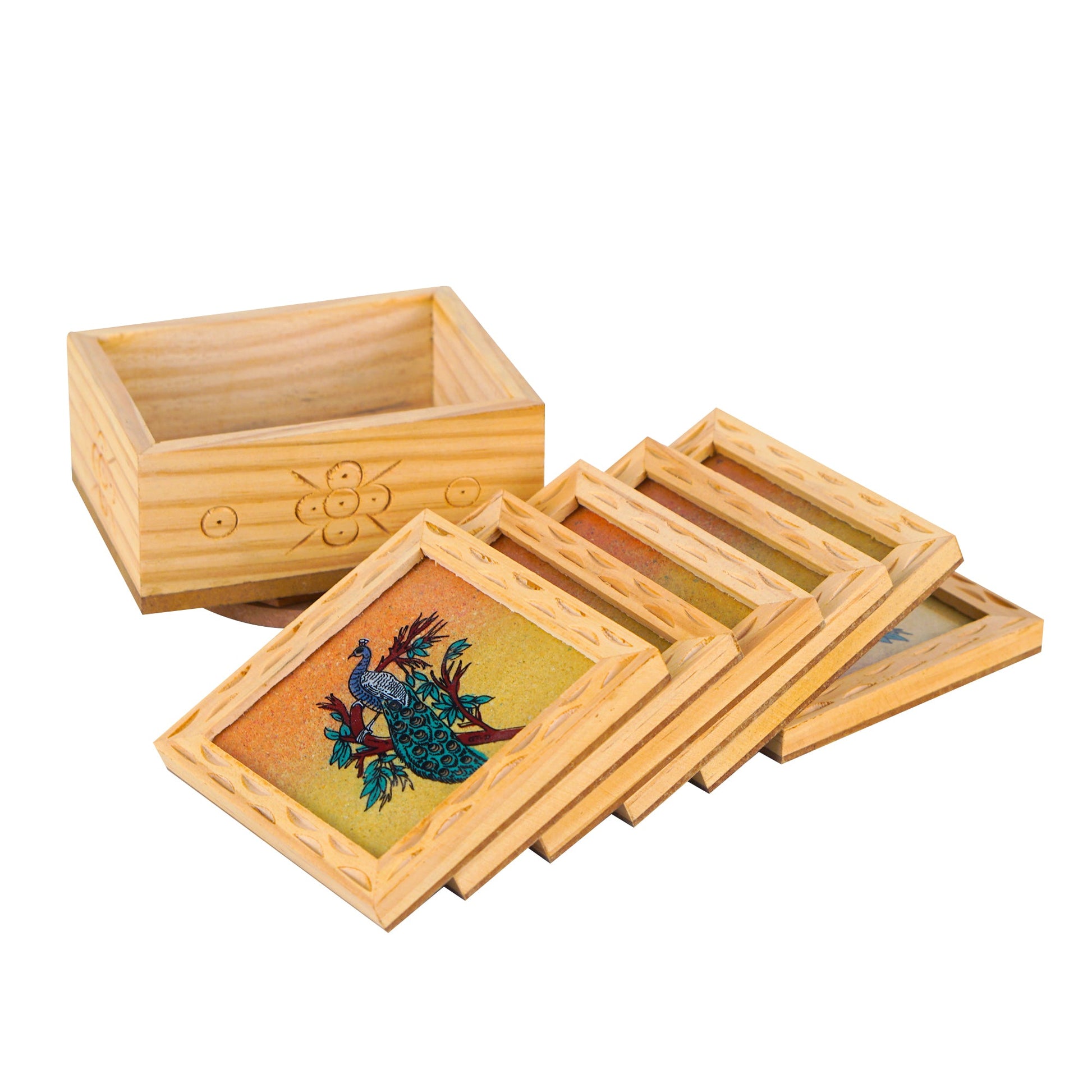 Peacock Gemstone Painted Tea Coasters 6 Pcs Set