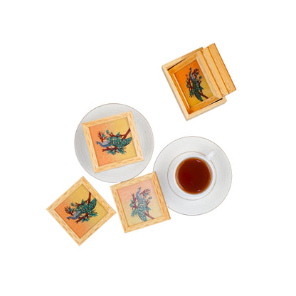 Peacock Gemstone Painted Tea Coasters 6 Pcs Set
