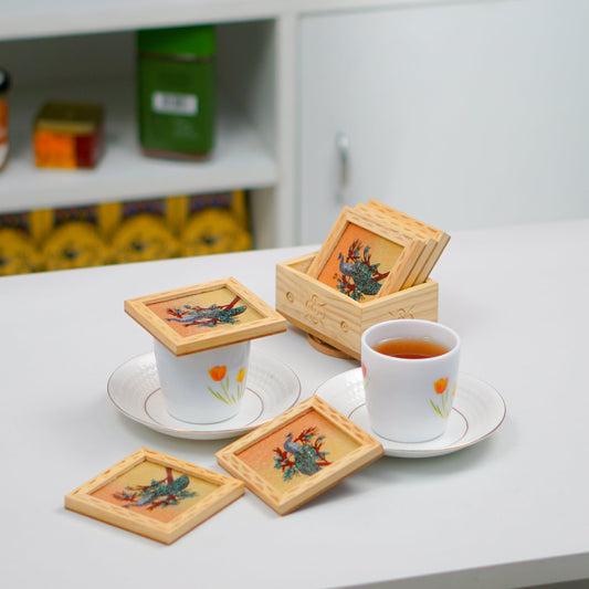 Peacock Gemstone Painted Tea Coasters 6 Pcs Set