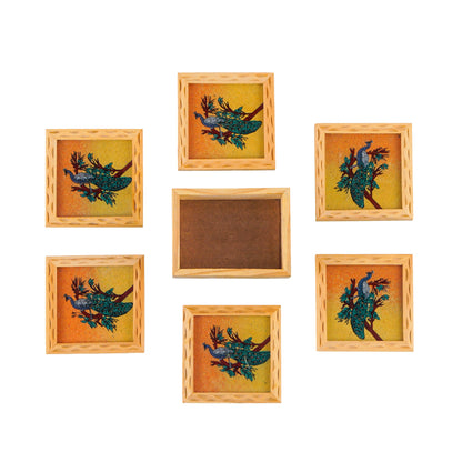 Peacock Gemstone Painted Tea Coasters 6 Pcs Set