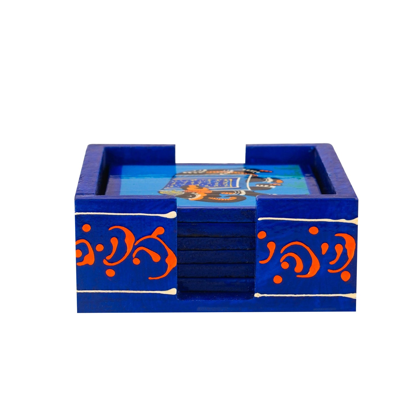 Elephant Hand Painted Tea Coasters 4 Pcs Set - Blue