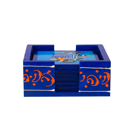 Elephant Hand Painted Tea Coasters 4 Pcs Set - Blue