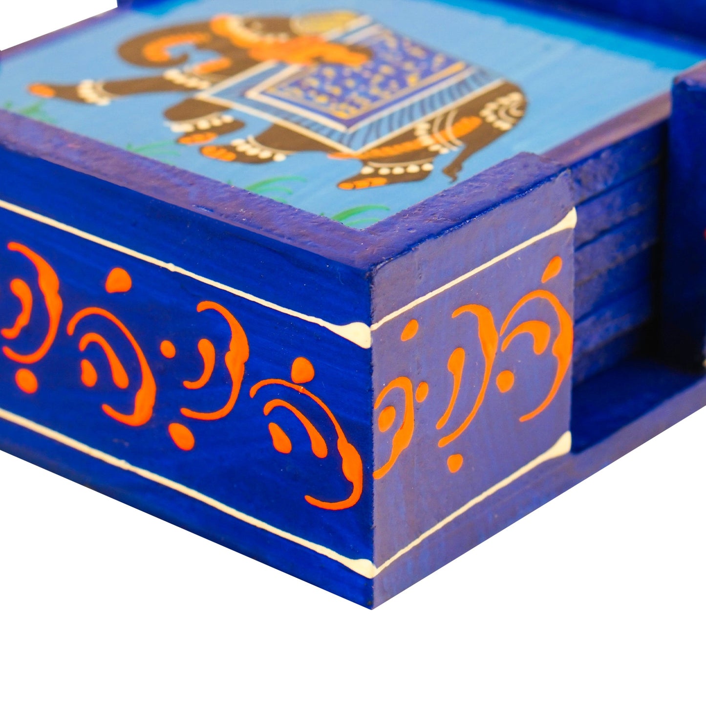 Elephant Hand Painted Tea Coasters 4 Pcs Set - Blue