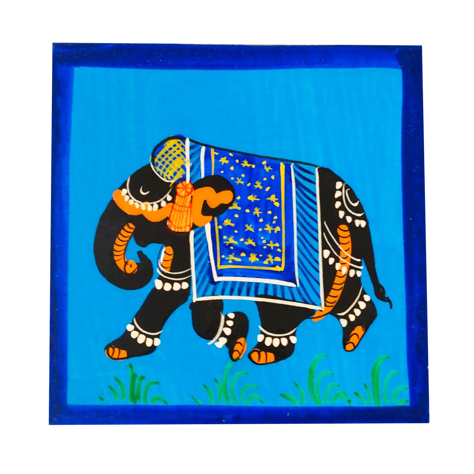Elephant Hand Painted Tea Coasters 4 Pcs Set - Blue