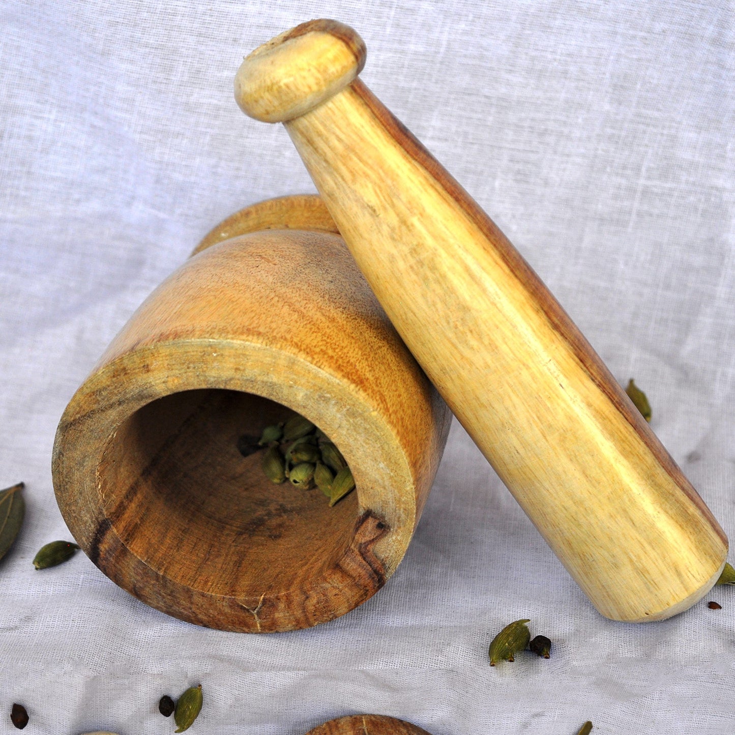 Wooden Natural Mortar And Pestle Okhali And Musal Set