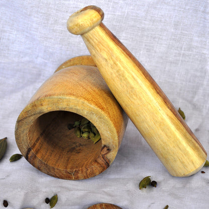 Wooden Natural Mortar And Pestle Okhali And Musal Set