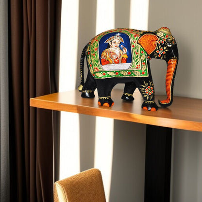 Wooden Mughal Art Elephant Home Decor Height 8 Inch Pair