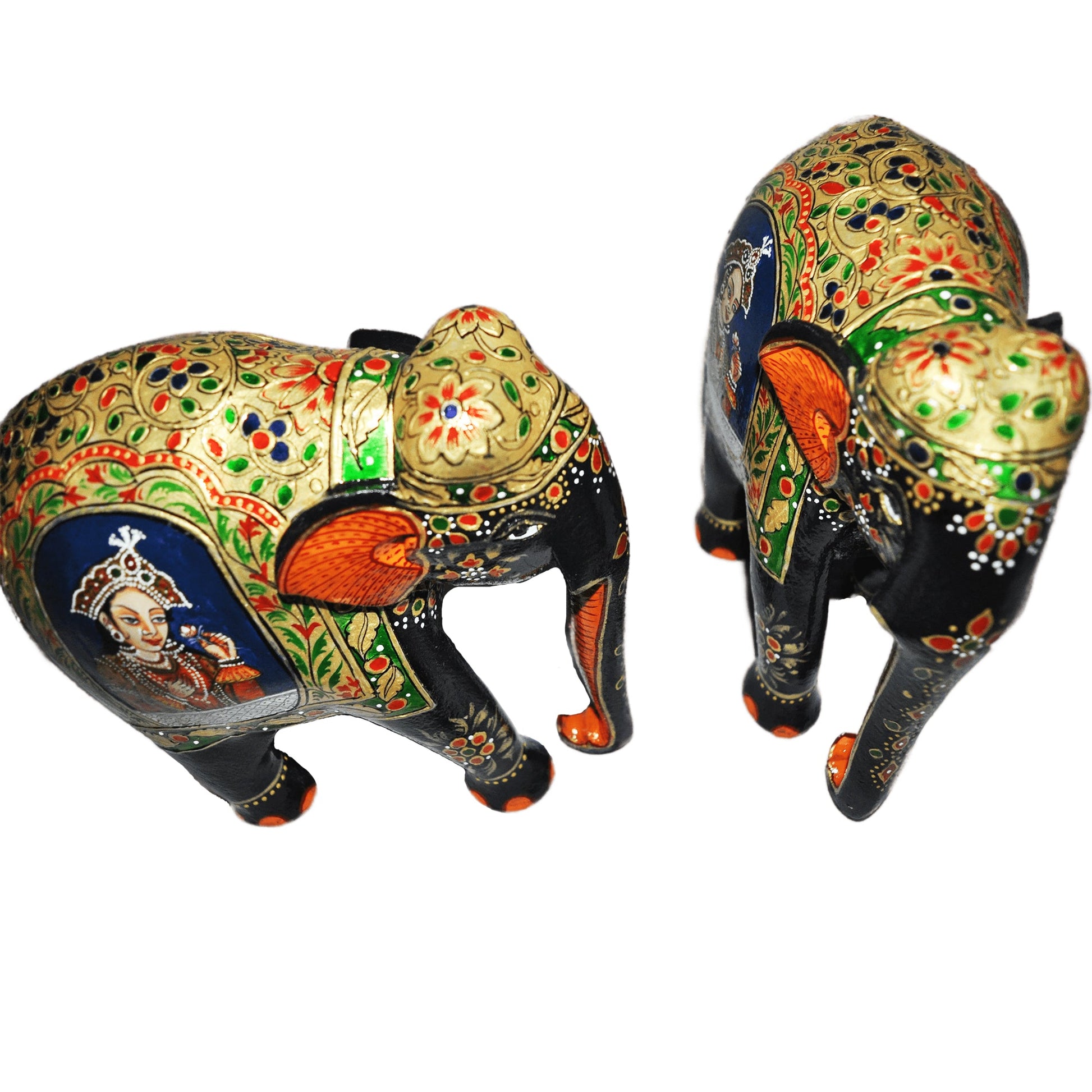 Wooden Mughal Art Elephant Home Decor Height 8 Inch