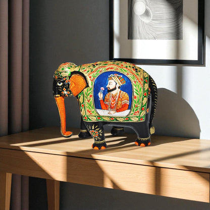 Wooden Mughal Art Elephant Home Decor Height 8 Inch Pair