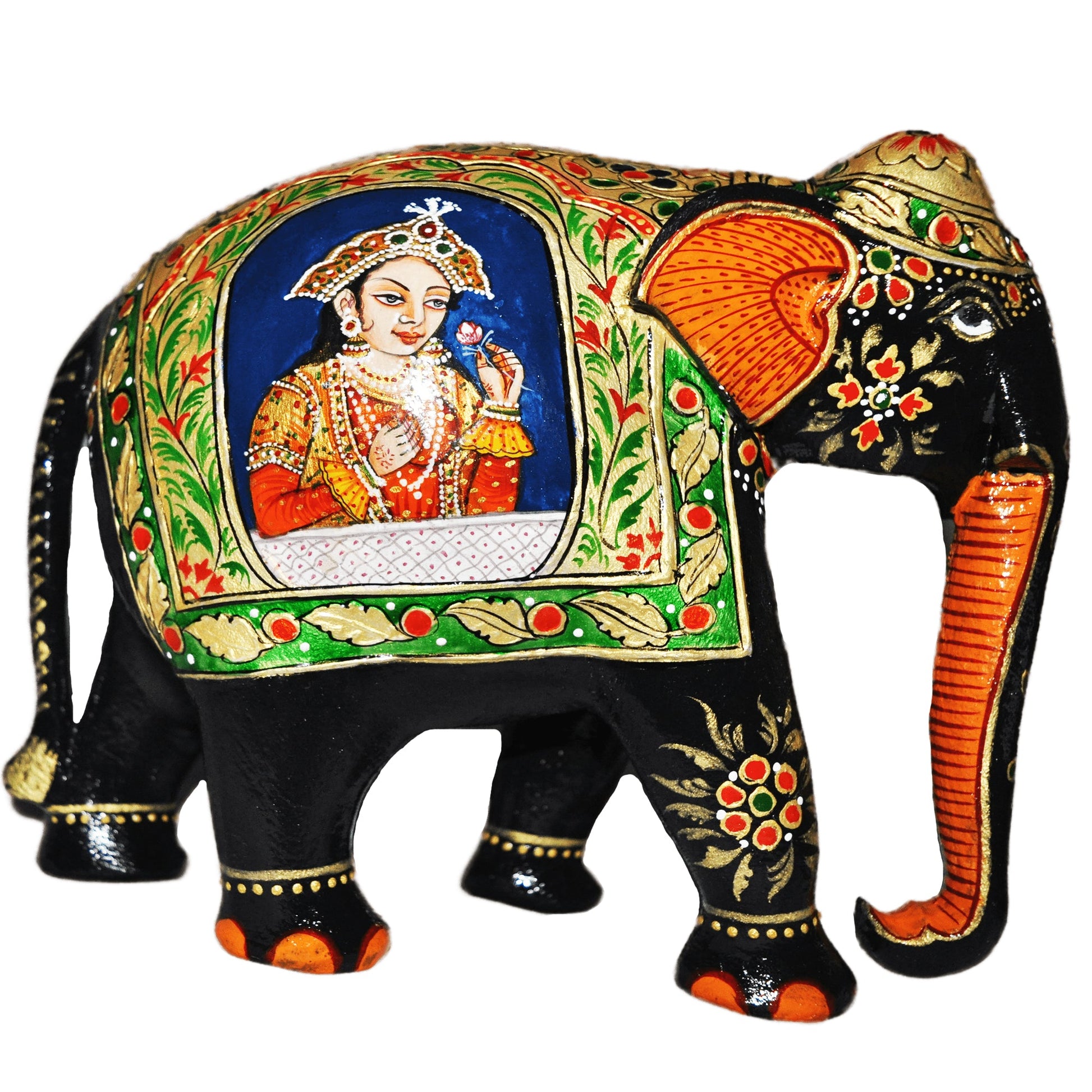 Wooden Mughal Art Elephant Home Decor Height 8 Inch
