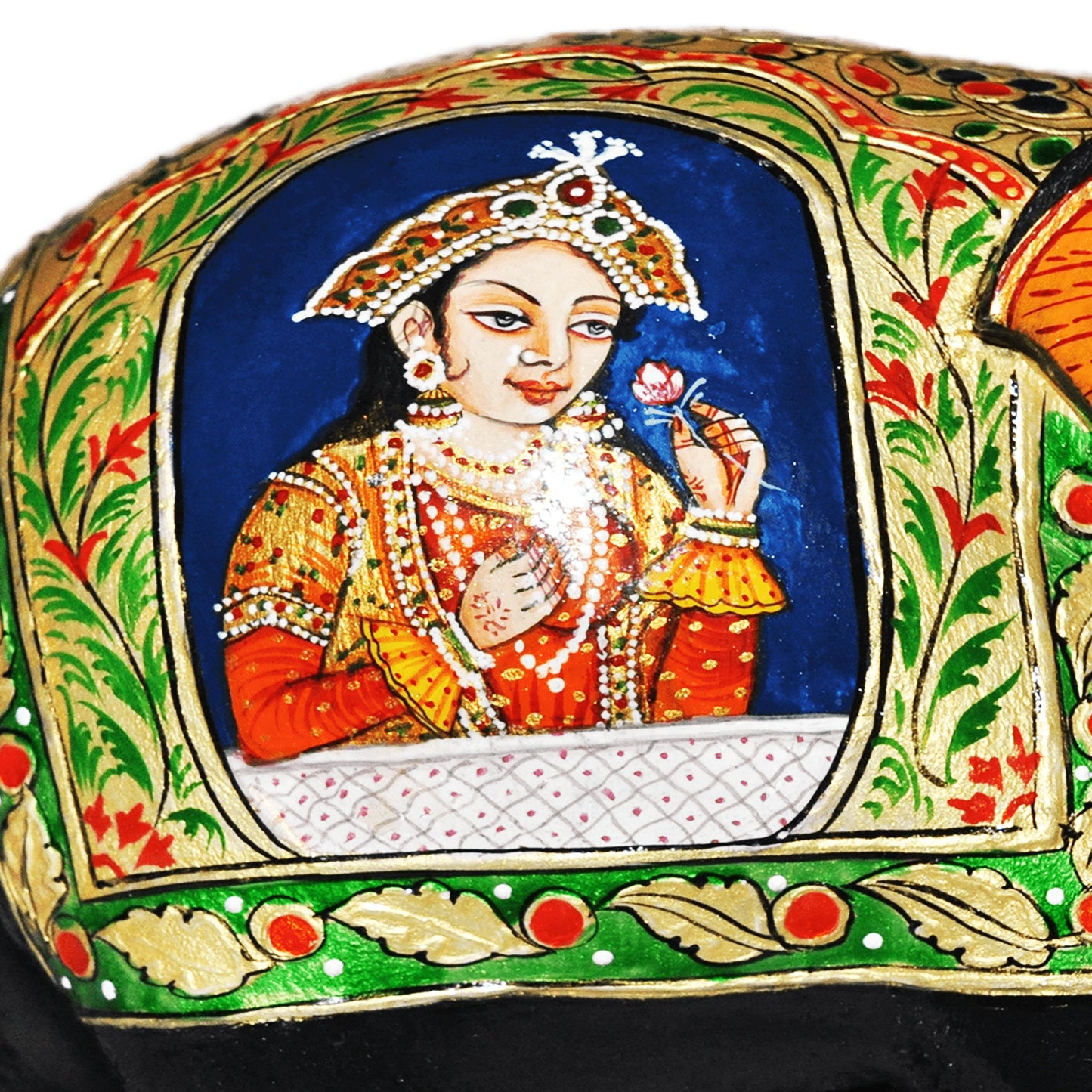 Wooden Mughal Art Elephant Home Decor Height 8 Inch