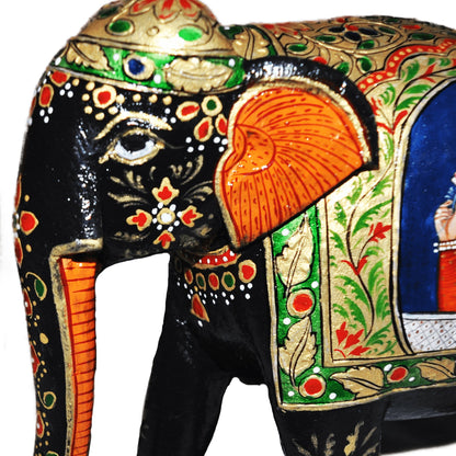Wooden Mughal Art Elephant Home Decor Height 8 Inch