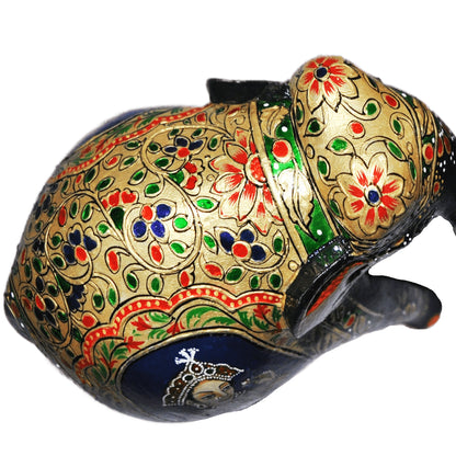 Wooden Mughal Art Elephant Home Decor Height 8 Inch